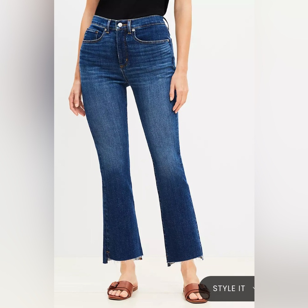 LOFT Dark Blue Cropped Flare Jeans